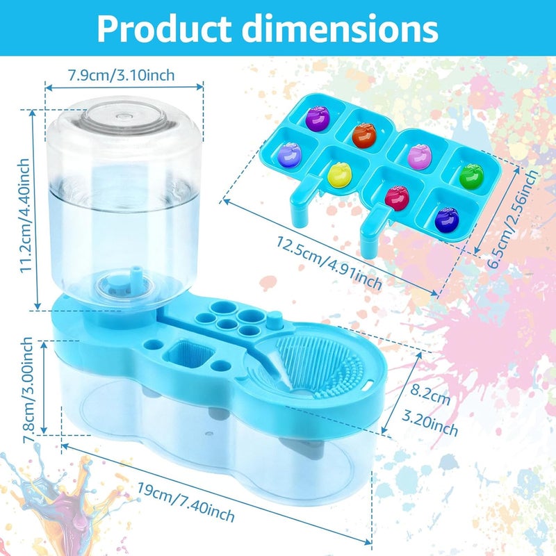 KarHoeGern Paint Brush Cleaner for Kids Water Circulation Paint Brush with Drain Paint Water Dispenser with Palette Brush Holder Paint Brush Washer for Acrylic Painting Watercolor Art Supplies(blue) - Image 5
